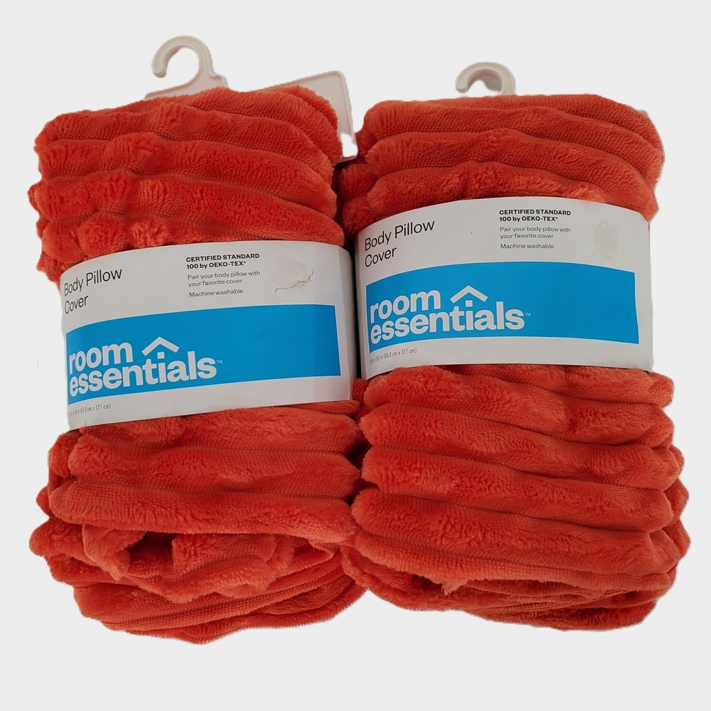 Room Essentials Orange Ribbed Plush Body Pillow Cover 20x50 OEKO-TEX 2 Pack New